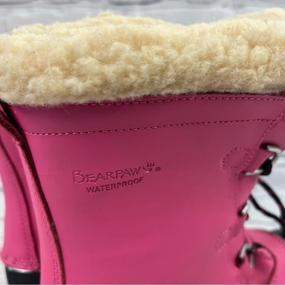 Bearpaw Youth Girls Waterproof Snow Boots Pink Black Sherpa Lined Size 5